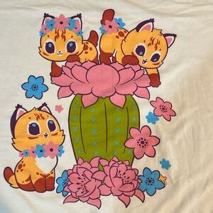 Big Bud Press Cat and Cactus Tee - White, Pink, Green